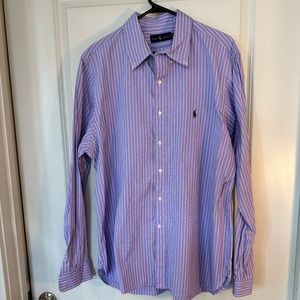 Ralph Lauren Cotton Purple & White Striped Pony Button Down Shirt, size 17.5/44